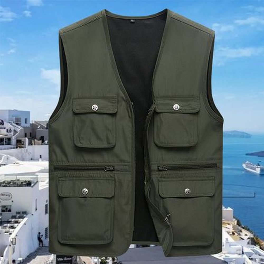 Multi-Pocket Men's Vest For Middle-Aged And Elderly Quick-Drying Thin Loose Vest